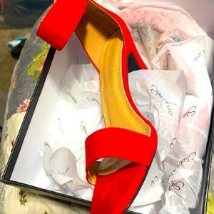 Red Ankle High Heel Crisscross